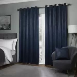 Image of Emma Barclay Ambiance Thermal Woven Blackout Lined Eyelet Curtains, Navy, 46 x 54 Inch