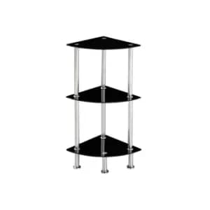 Image of Modernique - Glass Shelf Tier Storage Unit, Corner in Black or Clear Glass with Chrome Stand, Shelving Unit (Black, Tier 5) - Black