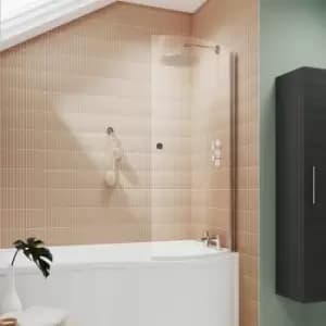 Image of Nuie Curved P-Shaped Hinged Bath Screen with Knob 1433mm H x 715mm W - 6mm Glass
