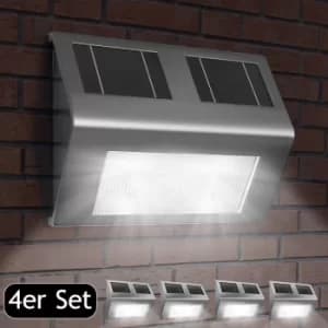 Image of 4x LED Solar Wall Lamp Stainless Steel Twilight Sensor Waterproof Garden Lamp Wall Light Outdoor