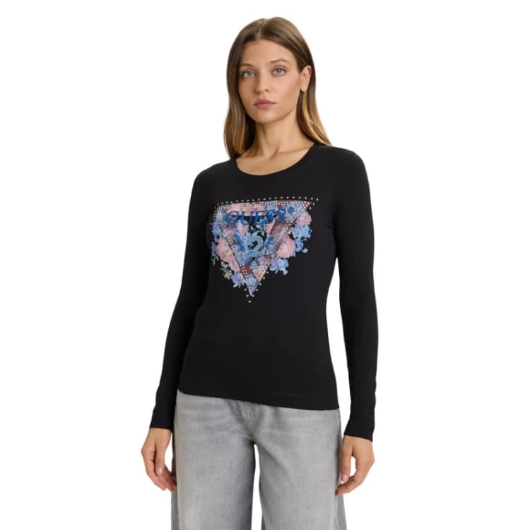 Image of Guess Womens T-Shirt Guess Peony Triangle Noir Female S