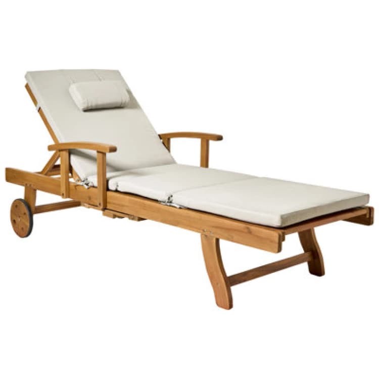 Image of Beliani Sun Lounger With Cushion Java Premium Acacia Wood Taupe