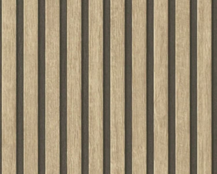 Image of A.S. Creation Wooden Slats Panelling 3D Wood Panel Stripe Natural Black Wallpaper Black