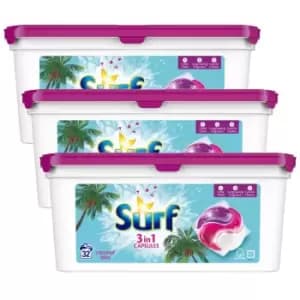 Image of 3 x Surf Coconut Bliss 3-in-1 32 Bio Detergent Capsule 679G