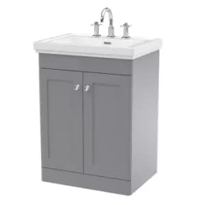 Image of Nuie Classique 600mm Floor Standing 2-door Unit & Basin 3 Tap Holes - Satin Grey