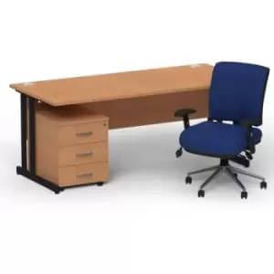 Image of Impulse 1600/800 Black Cant Desk Oak + 3 Dr Mobile Ped & Chiro Med Back Blue W/Arms
