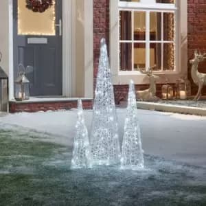 Image of The Winter Workshop - Set of 3 Spun Acrylic Christmas Pyramids Decoration - Cool White