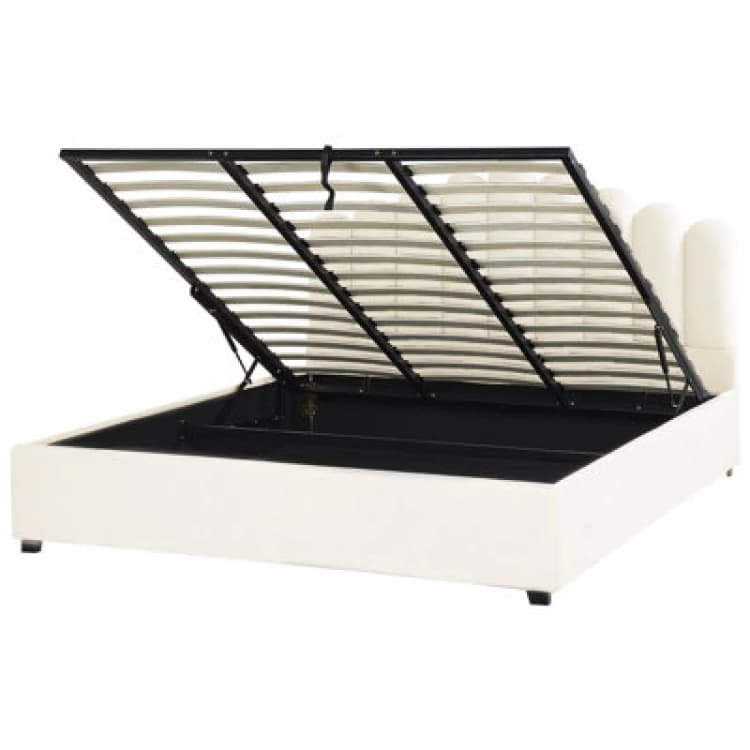 Image of Beliani Ottoman Bed Velvet Vincennes 180 X 200 Cm (Eu Super King) Off-White