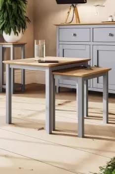 Image of Solid Oak Nest Of 2 Tables Grey Ready Assembled - Taberno