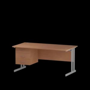 Image of Impulse 1600 Rectangle Silver Cant Leg Desk Beech 1 x 3 Drawer Fixed Ped