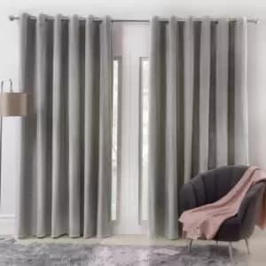 Image of Sienna Capri Supersoft Velvet Eyelet Lined Curtains - Silver Grey 66" X 90"