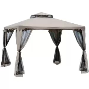 Image of 3 x 3m Metal Gazebo Garden Outdoor 2-Tier Roof Marquee Party Tent Taup - Outsunny