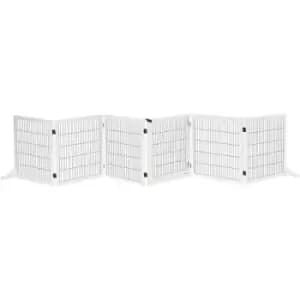 Image of PawHut Freestanding Pet Gate 6 Panel Foldable Playpen Wooden Dog Gate with 2 Support Feet for Stairs Doorway 432cm Long 70cm Tall White
