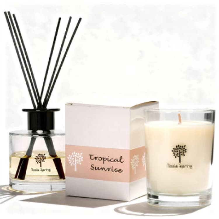 Image of Nicola Spring Candle & Diffuser Set - 400G Tropical Sunrise Soy Wax Jar & 200ml Reed Diffuser Fruity Summer Fragrance Double Wick