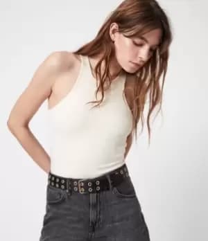Image of AllSaints Womens Abigail Leather Belt, Black, Size: S/M