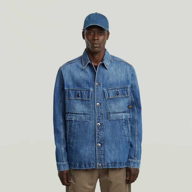 Image of G Star Mens Mosa Denim Cotton Long Sleeve Overshirt Mid Blue male Small