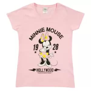 Image of Disney Womens/Ladies Hollywood Minnie Mouse Fitted T-Shirt (XL) (Baby Pink)