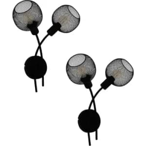 Image of 2 PACK LED Wall Light / Sconce Black Steel Twin Arm Mesh Shade 2x 40W E14