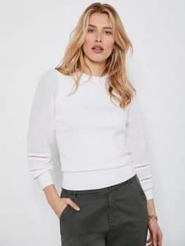 Image of Mint Velvet Woven Mix Puff Sleeve Jumper - Ivory Size M Women