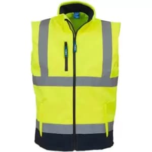Image of Yoko Mens Hi Vis Softshell Bodywarmer / Workwear (S) (Hi-Vis Yellow/Navy) - Hi-Vis Yellow/Navy