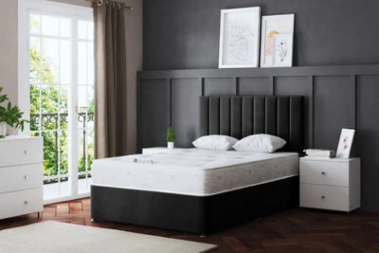 Image of DS Living Amelia Upholstered Black Panel Divan Bed with Headboard Black