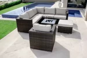 Image of Maze London Brown Rattan Chair Corner Sofa Group With Ice Bucket