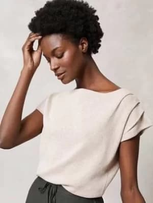 Image of Mint Velvet Metallic Pleat Sleeve Batwing Tee, Neutral Size XL Women