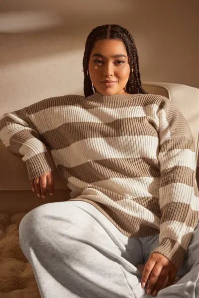 Image of Yours Long Sleeve Stripe Jumper Medium Beige