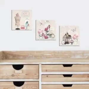 Image of 3BT006 Cream Pink Black Blue Dusty Rose Decorative MDF Painting (3 Pieces)