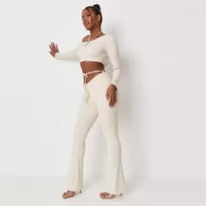 Image of Missguided Tie Waist V Front Wide Leg Trouser - Cream