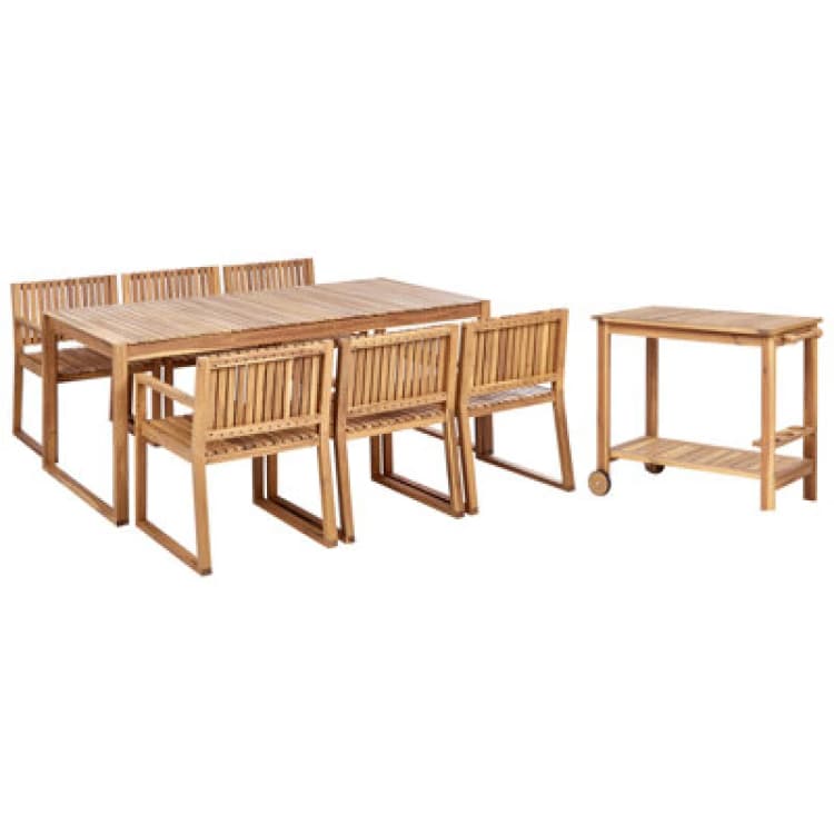 Image of Beliani Garden Dining Set With Trolley 6 Seater Sassari Ii Certified Acacia Wood Light Brown