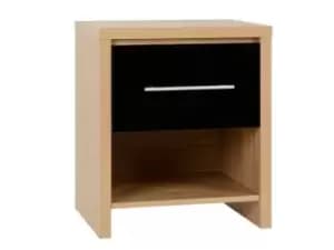 Image of Seconique Seville Black High Gloss and Oak 1 Drawer Bedside Table