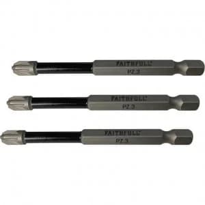 Image of Faithfull Pozidriv Impact Screwdriver Bits PZ3 75mm Pack of 3