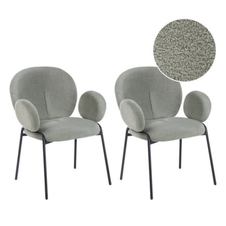 Image of Beliani Set Of 2 Dining Chairs Ely Boucle Light Green