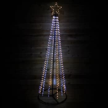 Image of 13ft 4m Premier Christmas Outdoor Black Pin Wire LED Pyramid Maypole Tree in Warm & Cool White Mix