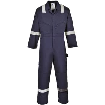 Image of F813 - Navy Sz M Iona Coverall Boiler Suit Hi Vis Bands - Portwest