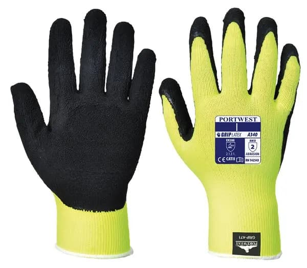Image of Portwest Latex Foam Hi Vis Grip Gloves A340YERM Colour: Yellow