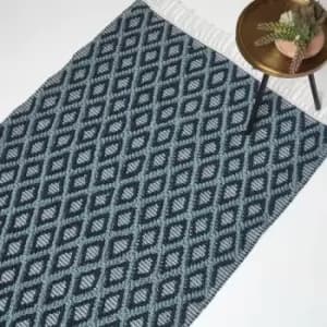 Image of HOMESCAPES Tula Handwoven Teal & Navy Textured Rug, 120 x 170cm - Navy, Teal, Natural