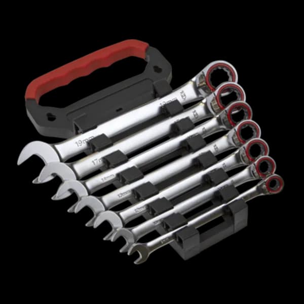 Image of Genuine SEALEY AK63817 Reversible Ratchet Combination Spanner Set 7pc Metric
