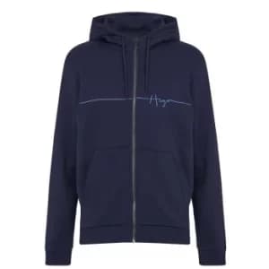 Image of Hugo Boss Dampari Script Logo Zip Through Hoodie Navy Size S Men