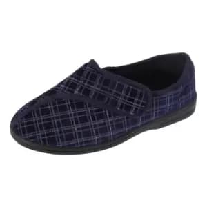 Image of Zedzzz Mens George Touch Fastening Check Velour Slippers (11 UK) (Navy Blue)