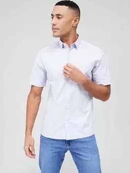 Image of Calvin Klein Stretch Poplin Short Sleeve Regular Shirt, Light Blue, Size XL, Men