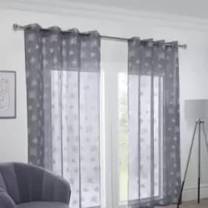 Image of Emma Barclay Whisper Feather Patterned Voile Eyelet Curtain Panel, Silver, 57 x 72 Inch