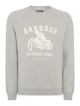 Image of Mens Barbour Bike Print Crew Neck Sweat Grey