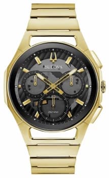 Image of Bulova Curv Mens Gold Tone Bracelet Black Chrono Watch