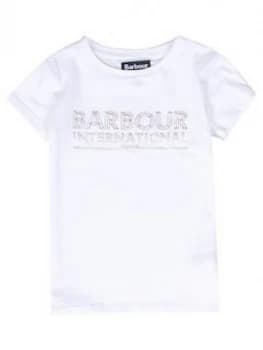 Image of Barbour International Girls Knockhill Metallic Logo T-Shirt - White, Size Age: 8-9 Years, Women