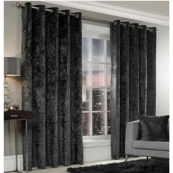 Image of Alan Symonds - Luxury Modern Crushed Velvet Cream Fully Lined Ready Made Eyelet Ring Top Curtains 46x54 - Cream CVCRM4654