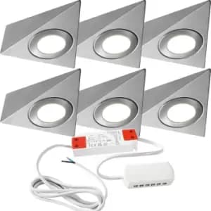 Image of 6x BRUSHED NICKEL Pyramid Surface Under Cabinet Kitchen Light & Driver Kit - Warm White LED