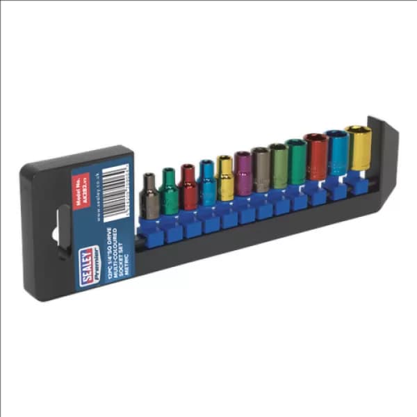 Image of Sealey AK282 Multi-Coloured Socket Set 12pc 1/4Sq Drive 6pt WallDrive® Metric