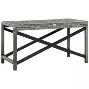 Image of Outsunny PE Wicker Outdoor Coffee Table, Patio Rattan Side Table, with Plastic Board Under the Full Woven Table Top for Patio, Garden Mixed Grey
